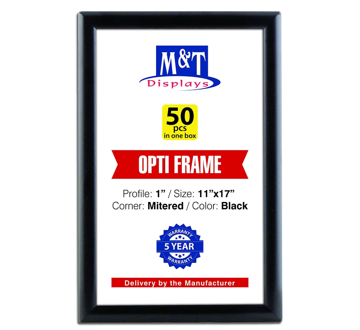 M&T Displays Opti Snap marco para póster 11x17" negro perfil aluminio 1" (paquete de 50) UCP255B017X7950
