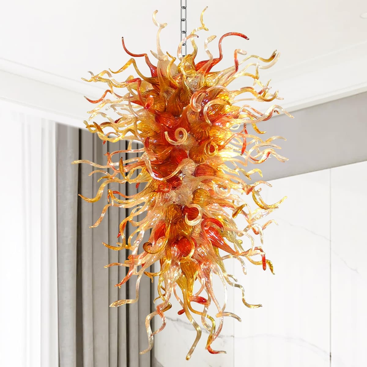 Longree Lámpara de Araña de Vidrio Soplado - Lujo, Rojo & Ámbar, 32" x 60" LR1118-W80*H150cm