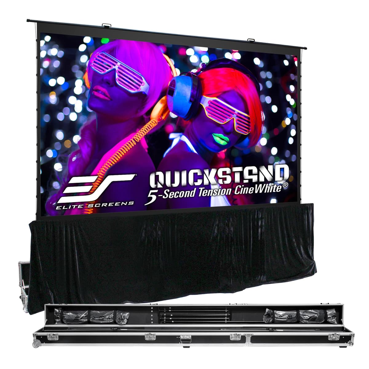 Elite Screens QuickStand QS145HT 145" 16:9 Tension portátil con estuche rodante y drape kit