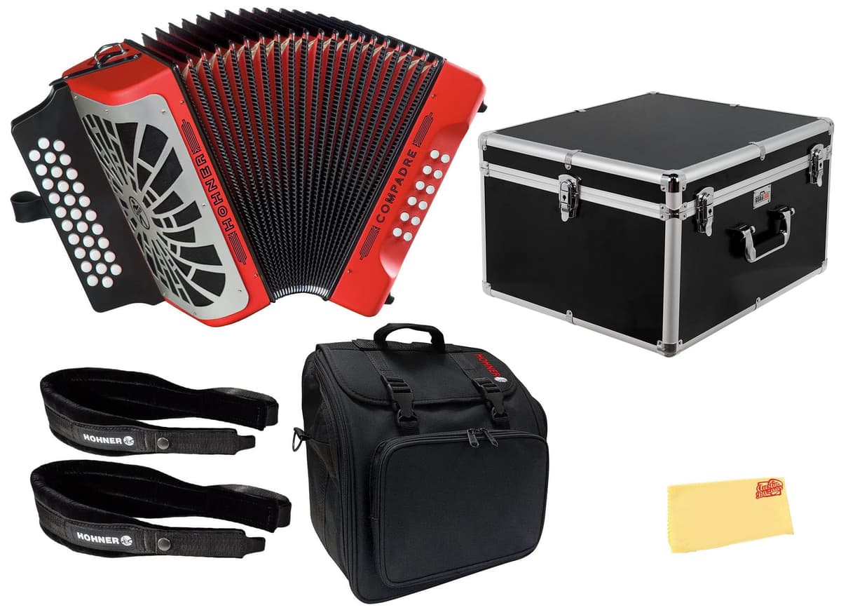 Hohner Compadre GCF Acordeón diatónico 3 filas Red - Bundle AUS-COGR-N-COMBO-PRO
