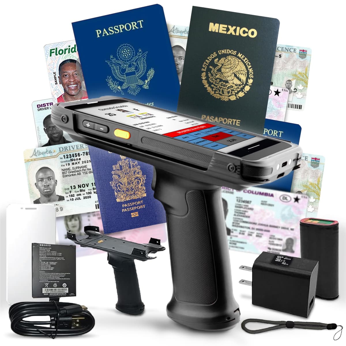 IDetect Escáner de Identificación - Escáner y Lector de Licencias de Conducir y Pasaportes - Verificación de Edad y Gestión de Clientes - Quantum Edge V3 Incluye Escáner Portátil, Funda Externa y Accesorios 961-SKU