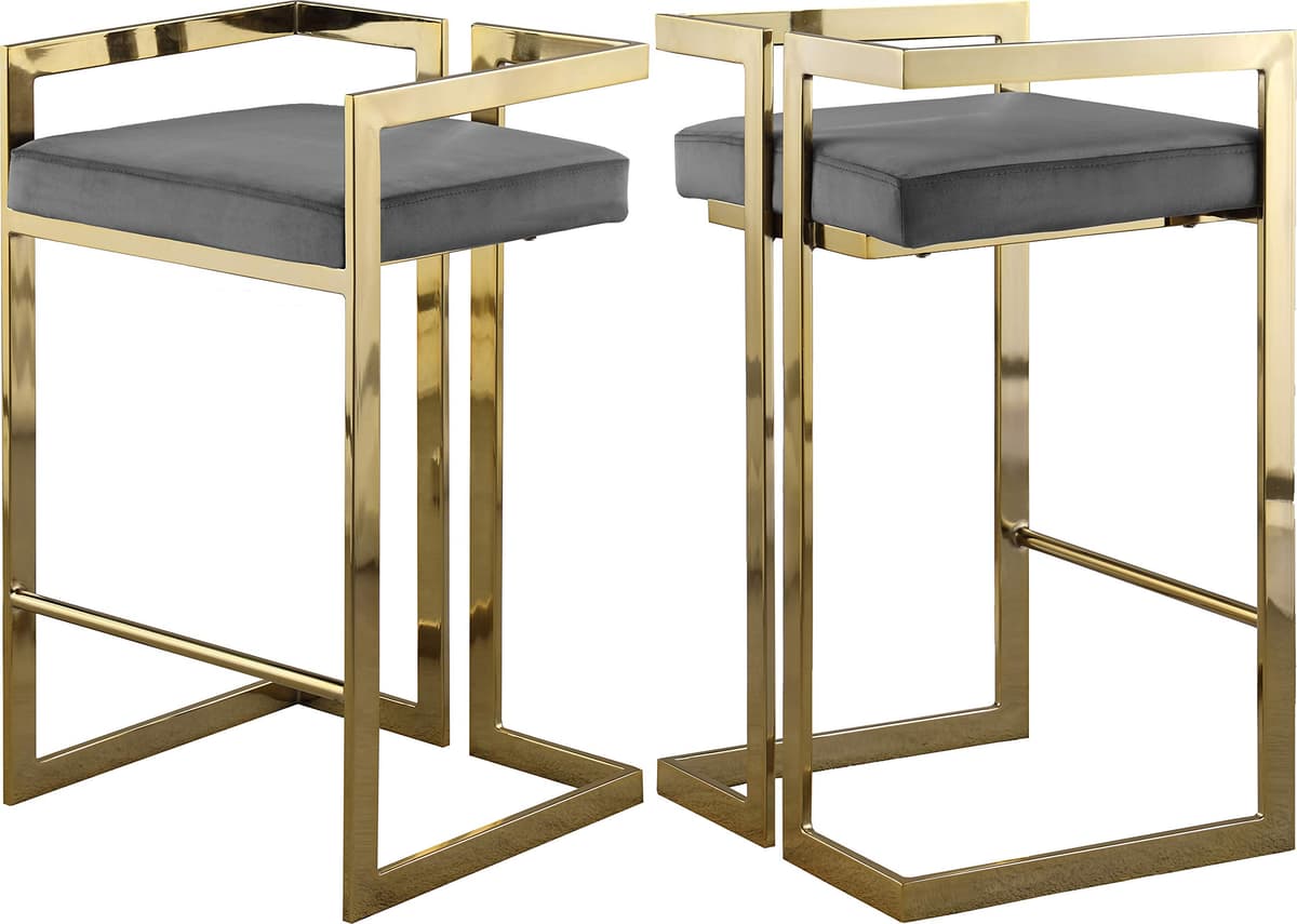 Meridian Furniture 912Grey-C Ezra Counter Stool Tapizado en Terciopelo Gris, Base de Acero Dorado, 19" x 17.5" x 31"