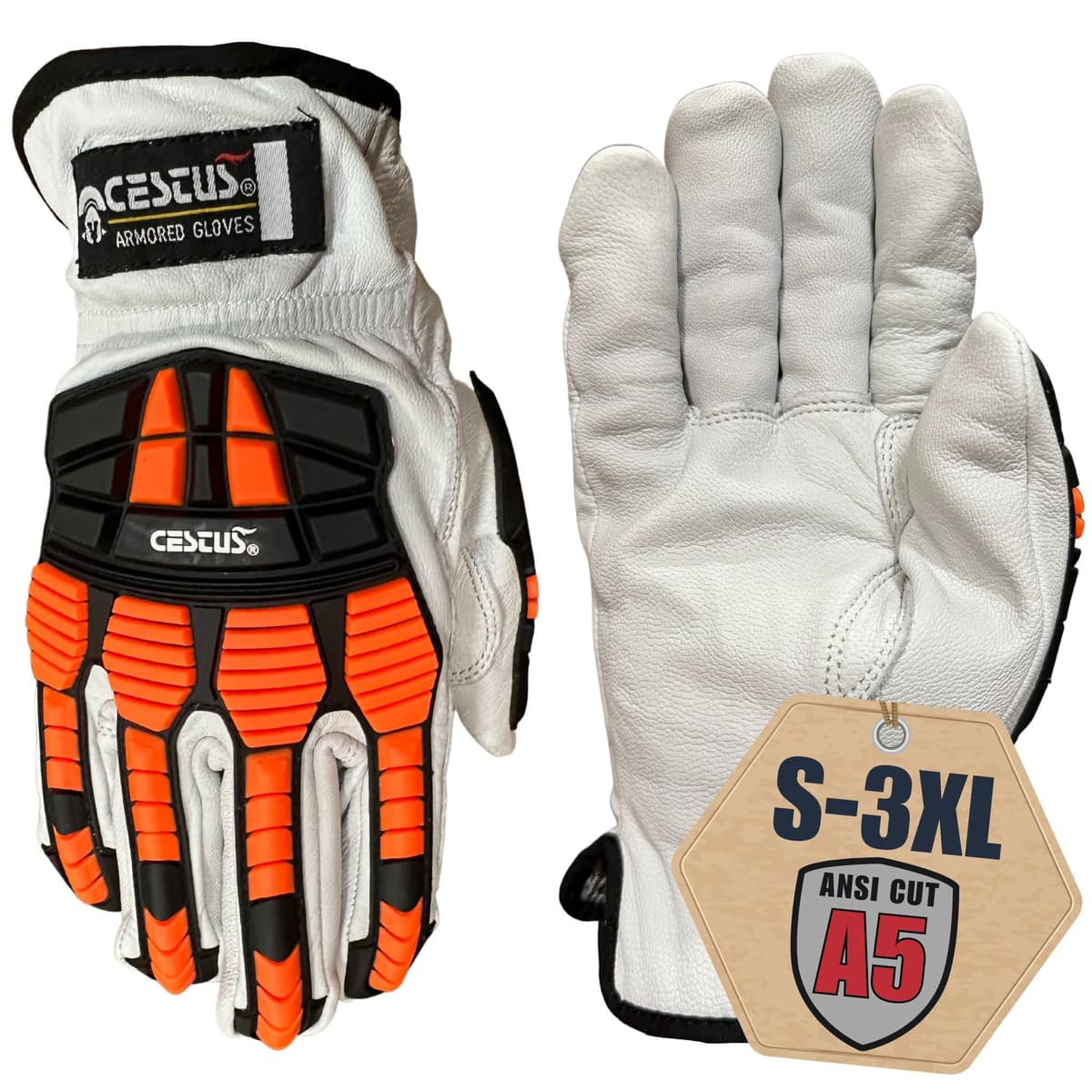 Cestus 3219 guantes de piel de cabra con protección contra impactos, ANSI Cut A5 (60 pares, Large)
