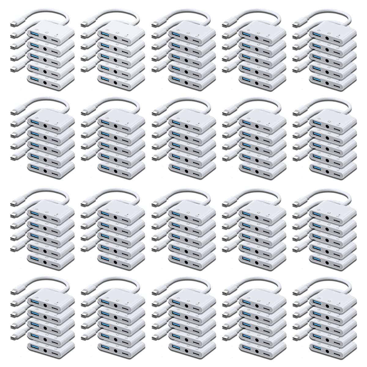 MTIQHS Paquete de 100 Adaptadores Aux a USB C a USB, Adaptador 3 en 1 USB OTG con Adaptador de Audio 3.5 mm a USB C y Puerto de Carga Rápida PD de 60W, Compatible con iPhone 15/16