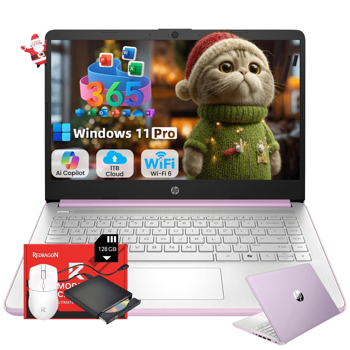 HP Laptop 14" 2025 para Negocios y Estudiantes Delgado, 1 año Office 365, Copilot AI, CPU Intel Quad-Core, 16 GB RAM, 128 GB UFS + 128 GB tarjeta SD, Wi-Fi 6, Windows 11 Pro, Accesorio JQ2Xz, Lavanda HP 2025 Flagship 14 Laptop