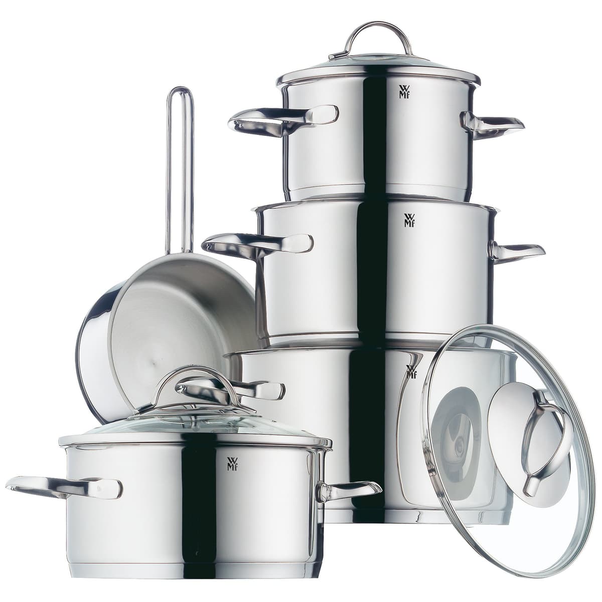 WMF Provence Plus Juego de ollas 9 piezas - Cromargan 18/10 con base TransTherm 07.2105.6380