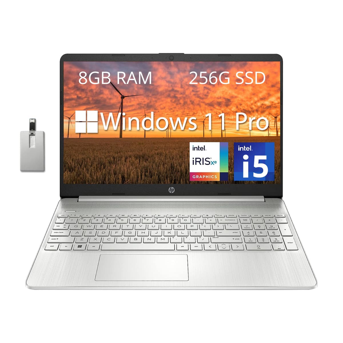 HP 15.6'' FHD Laptop Empresarial, Intel i5-1135G7, 8GB RAM, 256GB SSD PCIe, Gráficos Iris Xe, Teclado Numérico, Cámara HD, Plateado, Windows 11, Memoria USB Hotface 32GB
