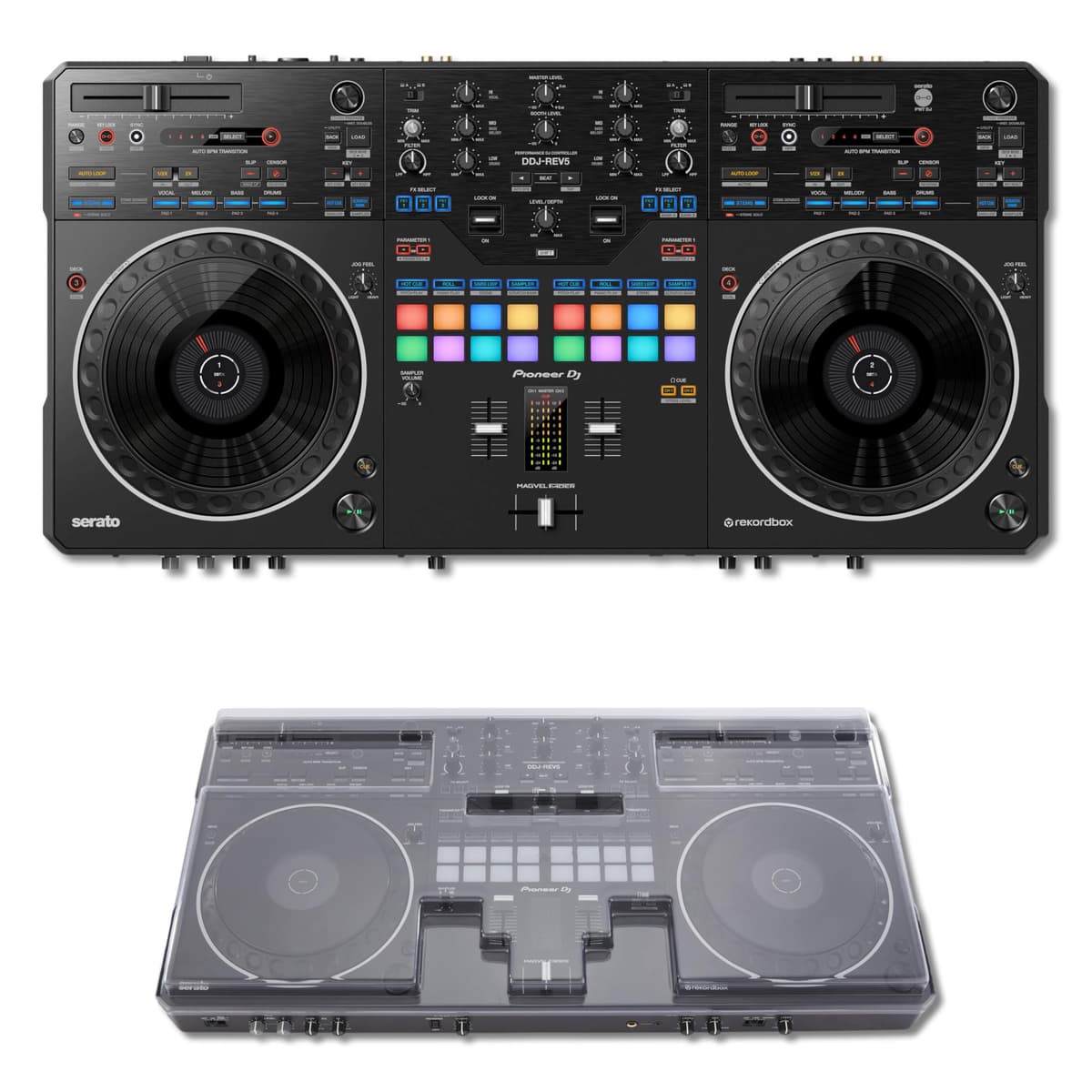 StreamEye Pioneer DDJ-REV5 4-Deck DJ Controller con Cover Polycarbonate Decksaver DDJ-REV5 (with Cover)