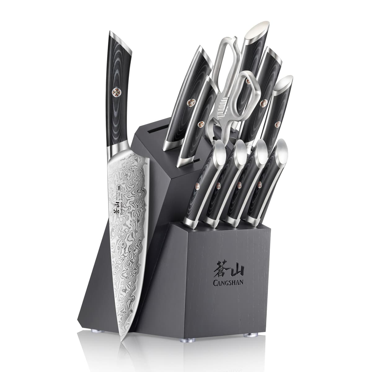 Cangshan KURO Serie set de 12 piezas con bloque, alto carbono X-7 Damascus, 504340