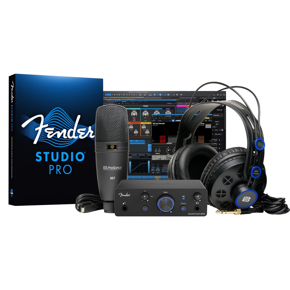 Fender Quantum Creator Bundle | Kit de Grabación en Casa con Interfaz USB-C Quantum LT 2, Micrófono Condensador M7, Audífonos HD7, Cable XLR, Soporte de Micrófono, Fender Studio Pro, Paquete de Estudio para Principiantes 2777900201