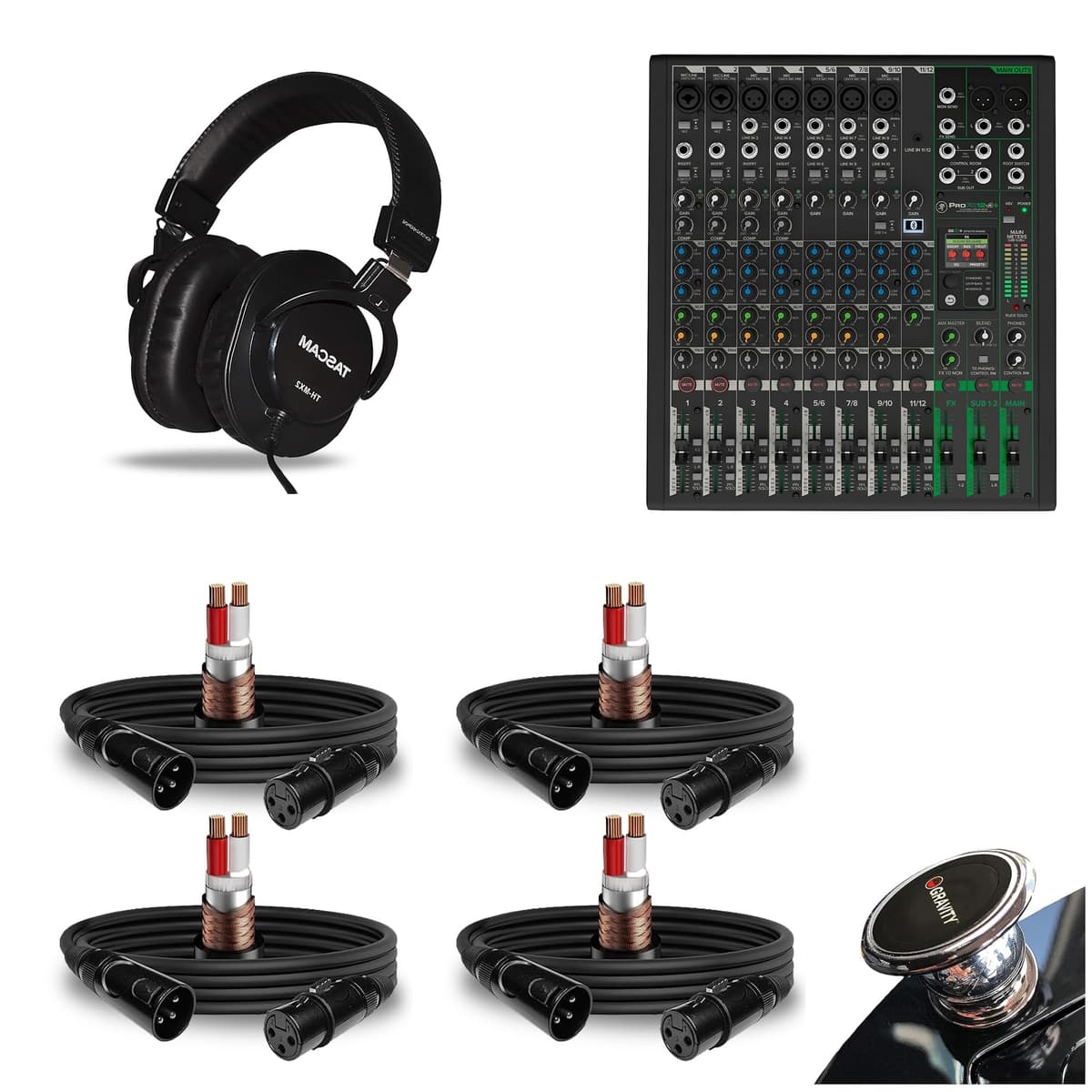 Mackie ProFX12v3+ 12-Channel Mixer Bundle con 4 cables XLR y audífonos cerrados MK11-CB-7