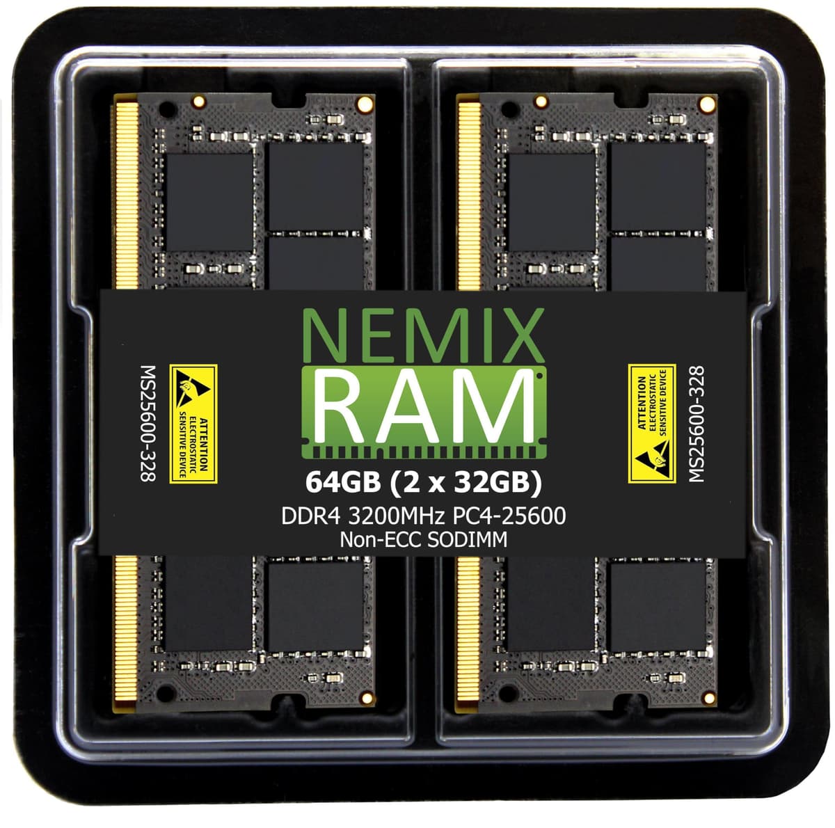 NEMIX RAM 64GB (2x32GB) DDR4 3200MHz PC4-25600 2Rx8 1.2V CL22 260 pines Non-ECC SODIMM Kit de memoria para laptop/PC MS25600-328K2-G