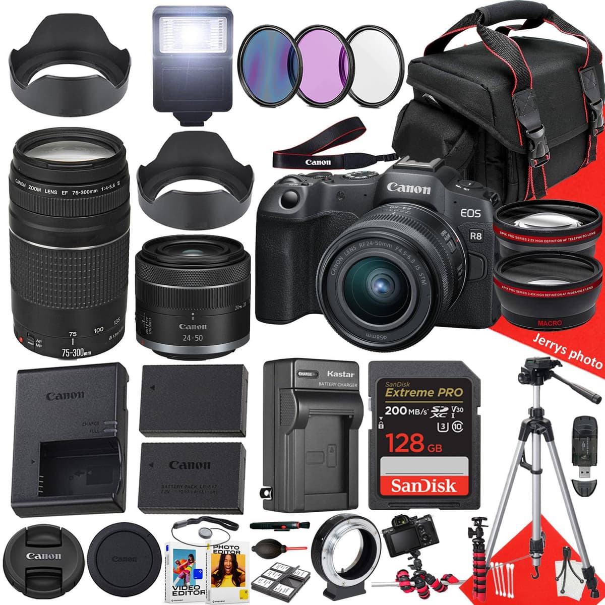 Canon EOS R8 Mirrorless + 24-50mm & 75-300mm + Accesorios (Bundle 32 piezas) - Reacondicionado EOS R8CAM-012294-3-cr