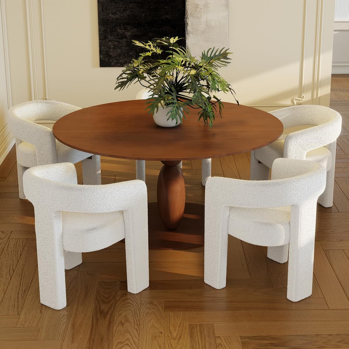 QUINJAY Silla Sherpa Moderna para Comedor, Set de 5, Tapizada con Brazos, Blanca QJ-SYX5101DC-MWH-AWH-1X5