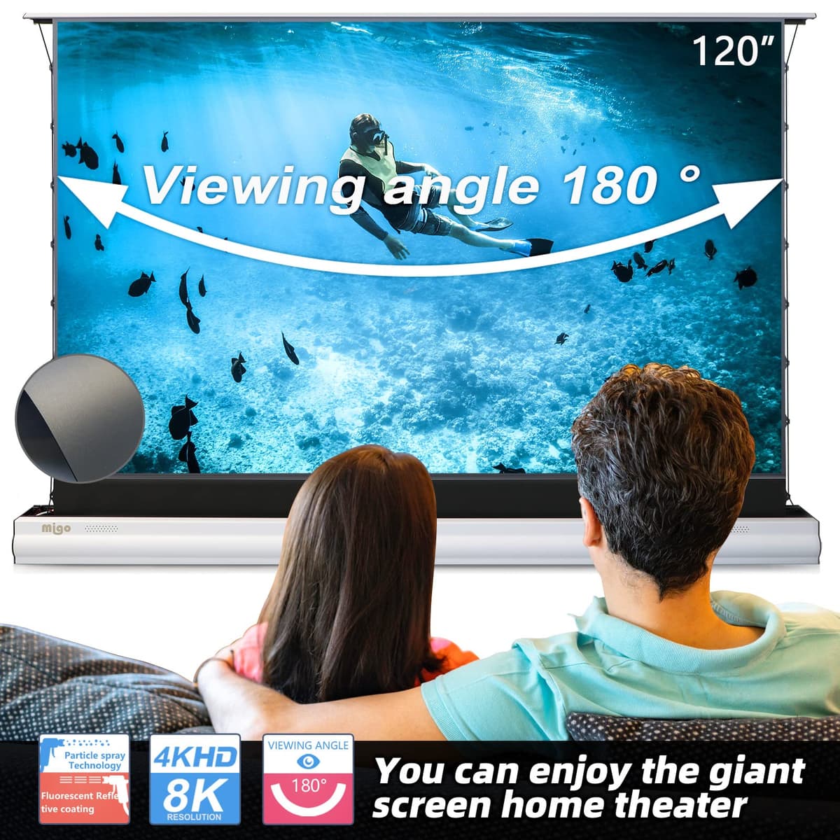 MIGO Pantalla de proyector plegable blanca 120 inch, eléctrica portátil con tensión, compatible con proyectores 4K UST 120 inch white