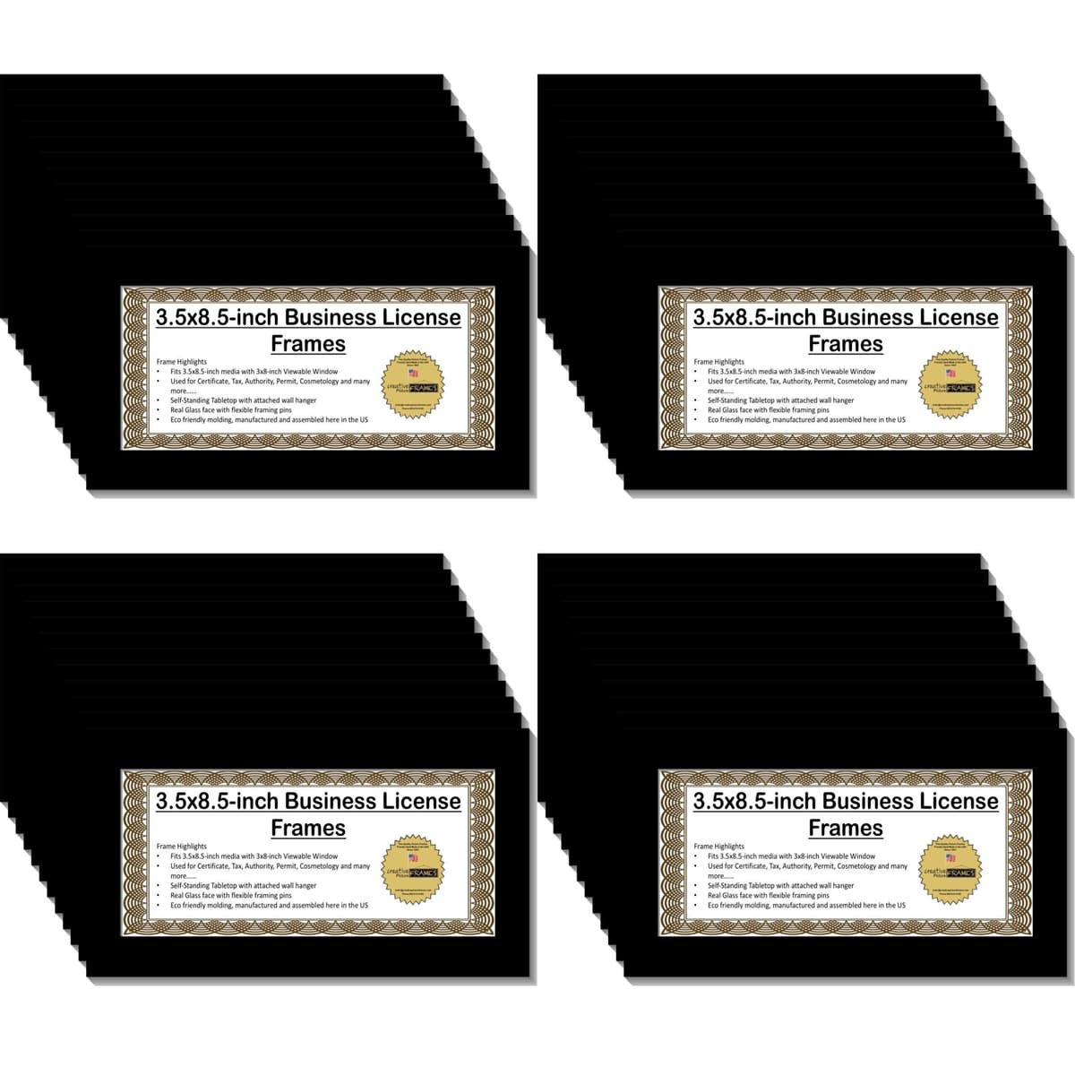 Creative Picture Frames Marco para licencia 3.5x8.5, Satin Black, pack de 48 48pk-license3.5x8.5bk