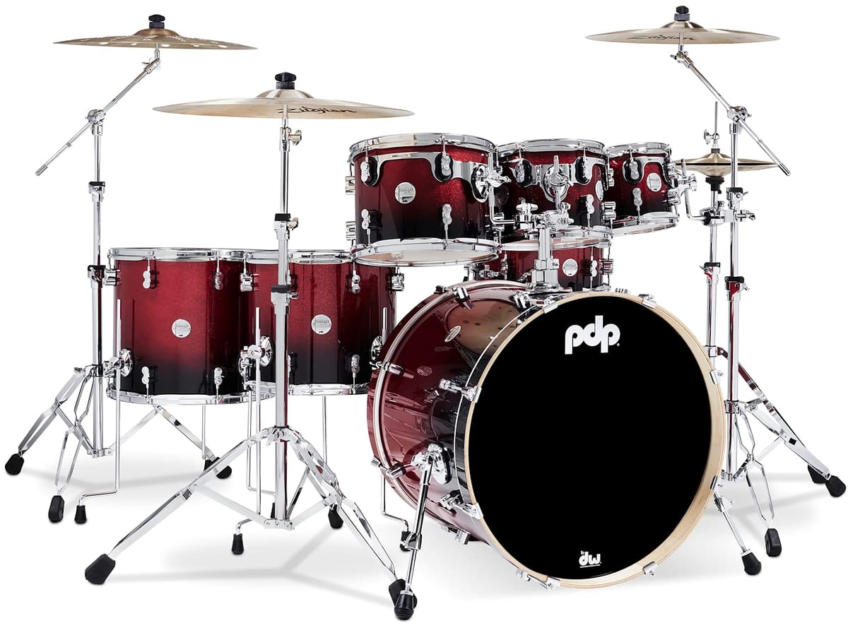 Pacific Drums PDP by DW Concept Maple 7-Piece Shell Pack Red to Black Fade con Hardware Cromado PDCM2217RB
