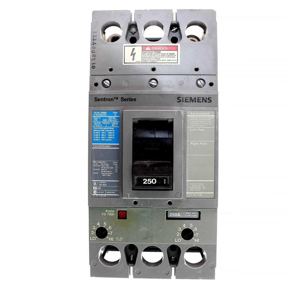 Siemens FXD62B250 Interruptor automático FD 2P 250A 600V