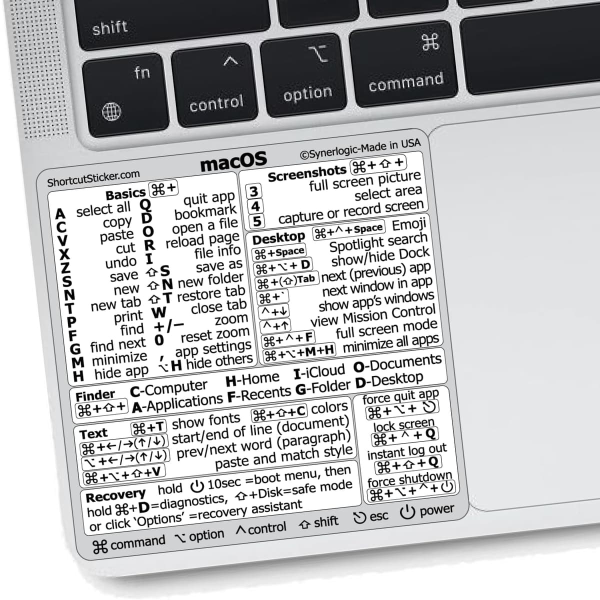 Synerlogic (1000 unidades) Pegatina de Atajos de macOS | Stickers para Teclado macOS | Vinilo Laminado Cheatsheet para MacBook | Atajos MacBook 2025 (Blanco/1000 unidades) SCS-069