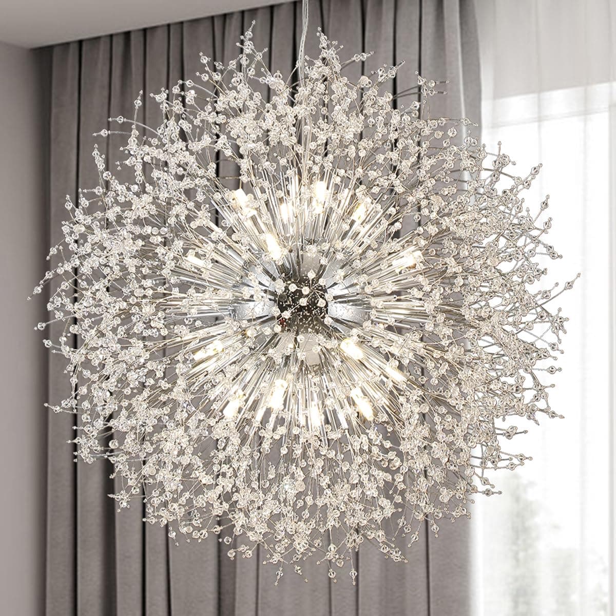 Isamacc Araña de Cristal Moderna Cromada de 24 Luces, 100 cm CK111