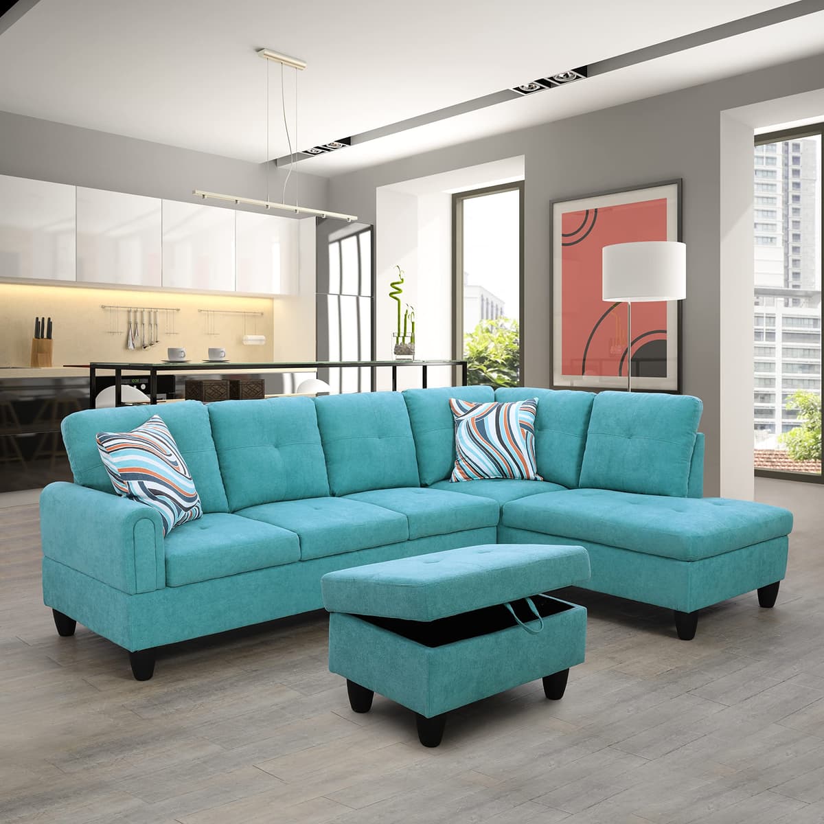 Star Home Living Sofá Seccional en L Monica 97'' con Chaise y Otomán FOT99703B-3PC