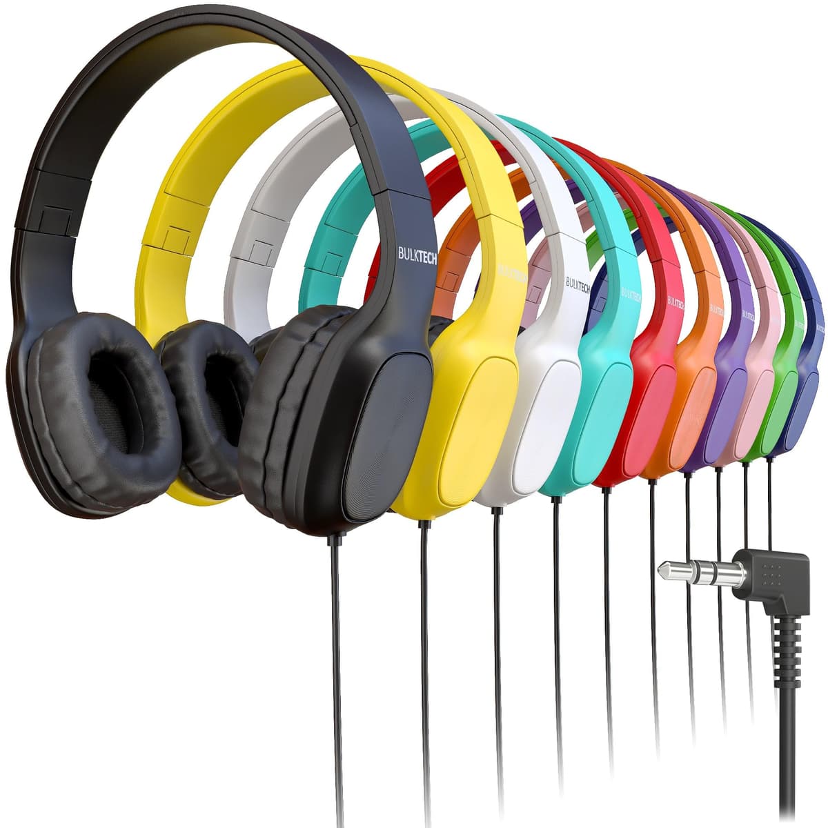 Bulktech 300 Pack Bulk Wired On-Ear Leather Headphones con conector 3.5mm, carcasa metálica oval, multicolor TDZ4EY
