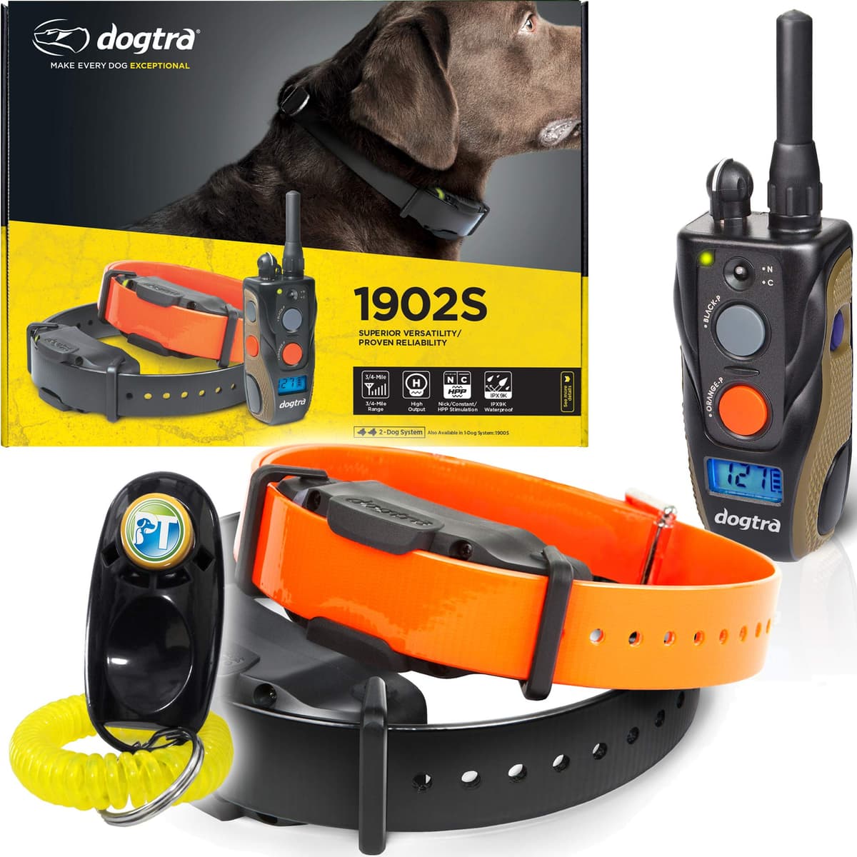 Dogtra 1902S Collar de Entrenamiento Remoto para 2 Perros - 3/4 Millas de Alcance, IPX9K Impermeable DFF-GFGN20T