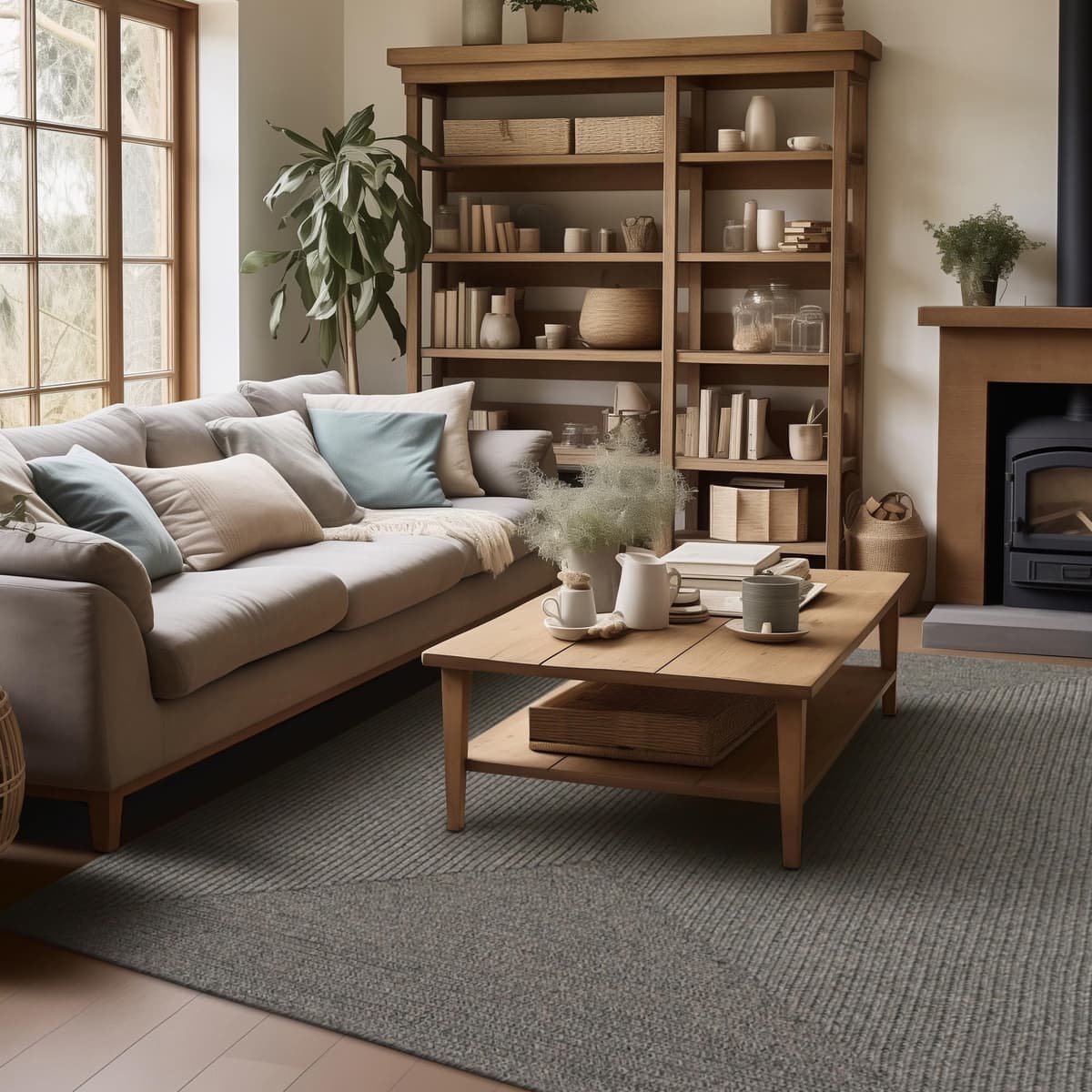 Homespice Smoke Alfombra trenzada 6x9' para patio y sala, suave y resistente a exteriores 315687