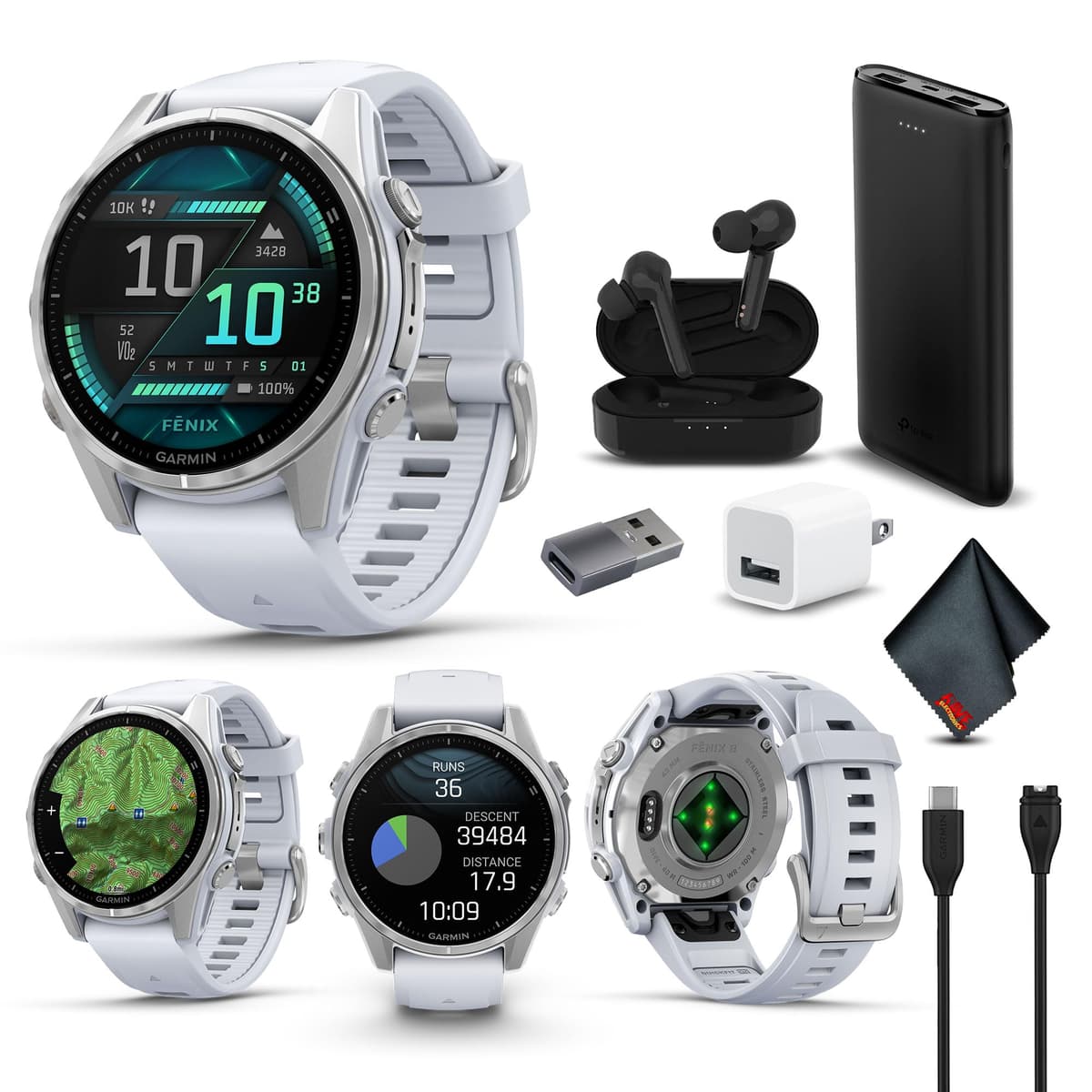 Garmin Fenix 8 43MM AMOLED Silver con correa Whitestone - Multisport GPS Smartwatch (Bundle) 010-02903-00_AG2-V1