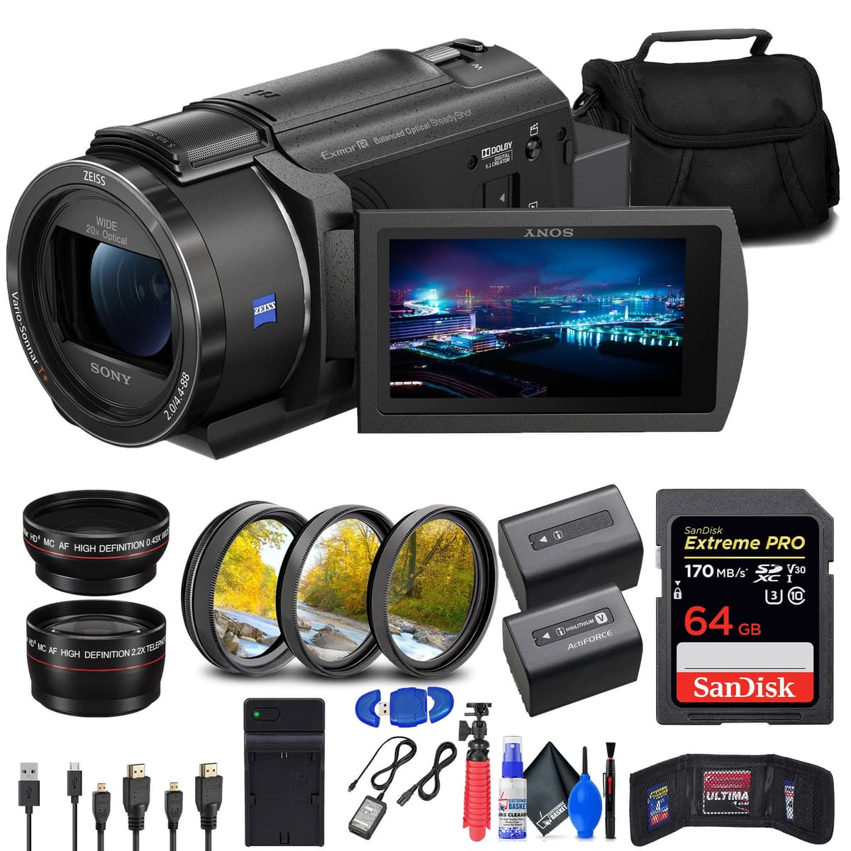 Sony FDR-AX43 UHD 4K Handycam (FDRAX43/B) + 64GB + batería NP-FV70 + accesorios (Renewed) FDRAX43/B_EDIRE_2