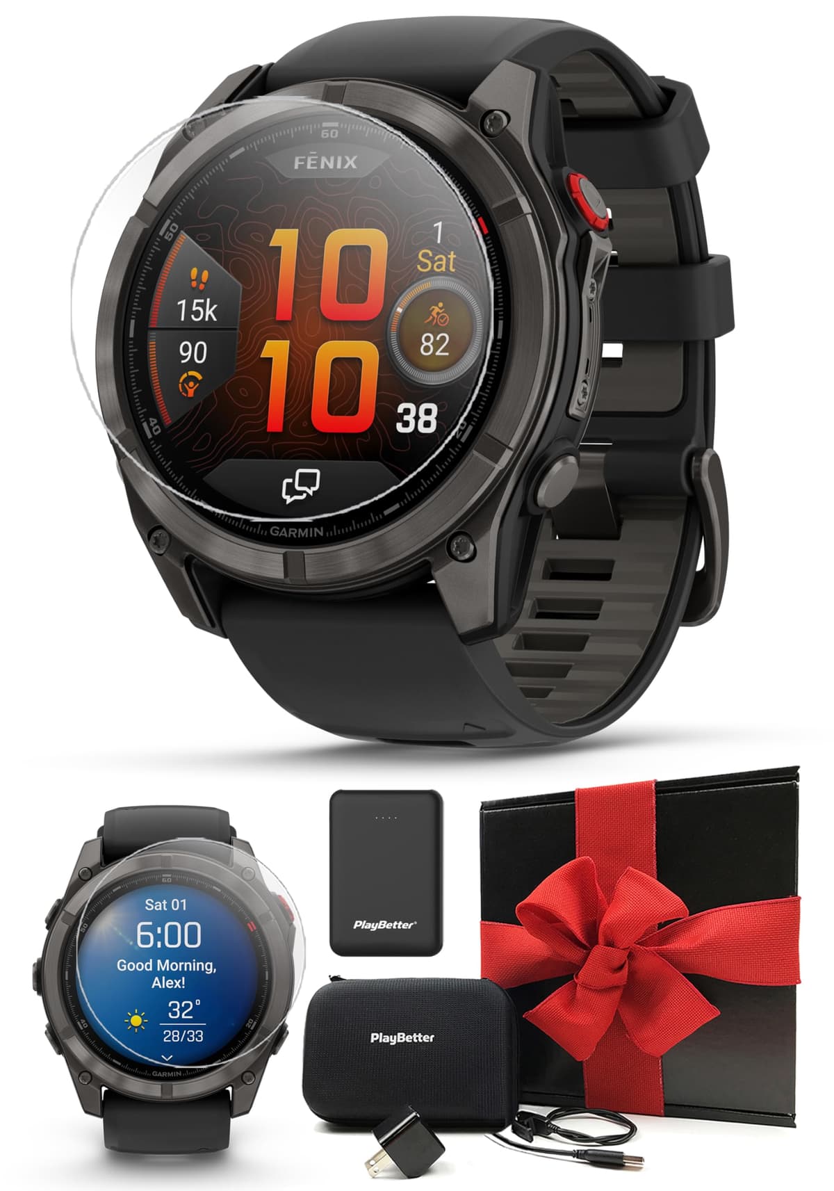 Garmin fenix 8 Pro AMOLED Sapphire 51mm Carbon Gray DLC Titanium con bundle PlayBetter 010-03199-00 (Watch) | Z05 (Charger)