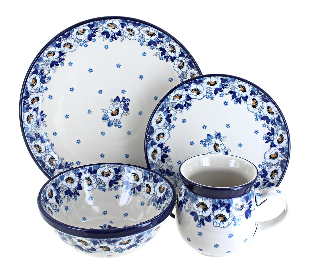 Blue Rose Polish Pottery Georgia Blue Set de 16 Piezas (4 puestos) 1000-2222X-4