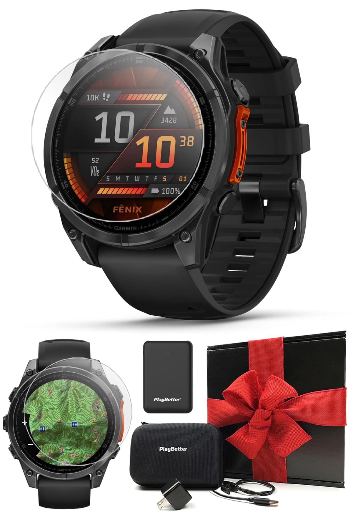 PlayBetter Garmin fenix 8 AMOLED 47mm - Multisport GPS Smartwatch, Touchscreen, Bundle con cargador y accesorios 010-02904-00 (Watch) | Z05 (Charger)