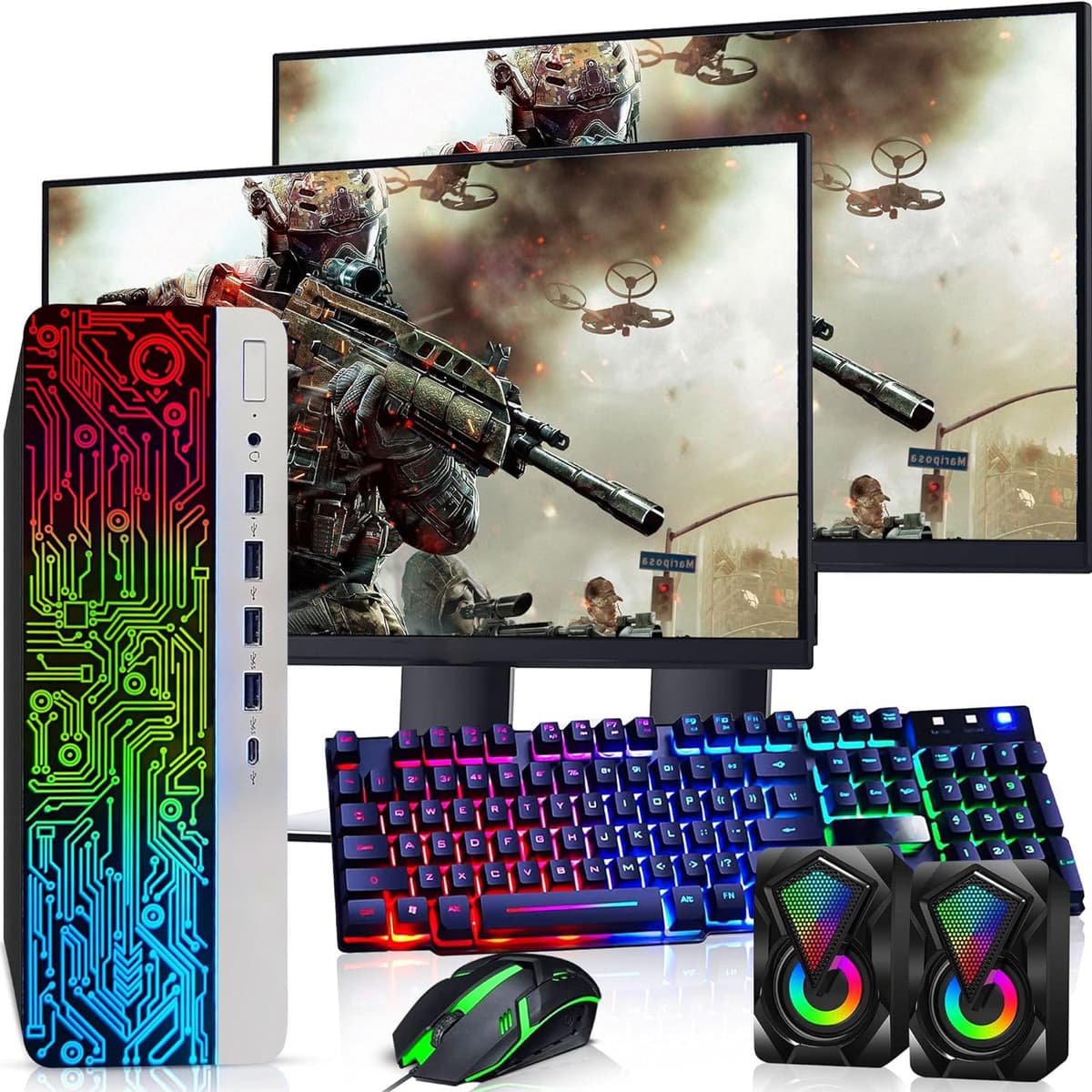 PC de Escritorio HP ProDesk RGB, Intel Core i5 6ª Gen | 16GB RAM DDR4 | 512GB SSD | Duales Monitores de 22 pulgadas | Teclado y Mouse para Gaming | Computadora con AMD Radeon RX-550 4GB | Windows 11 Pro (Remanufacturada) HP ProDesk 600 G3