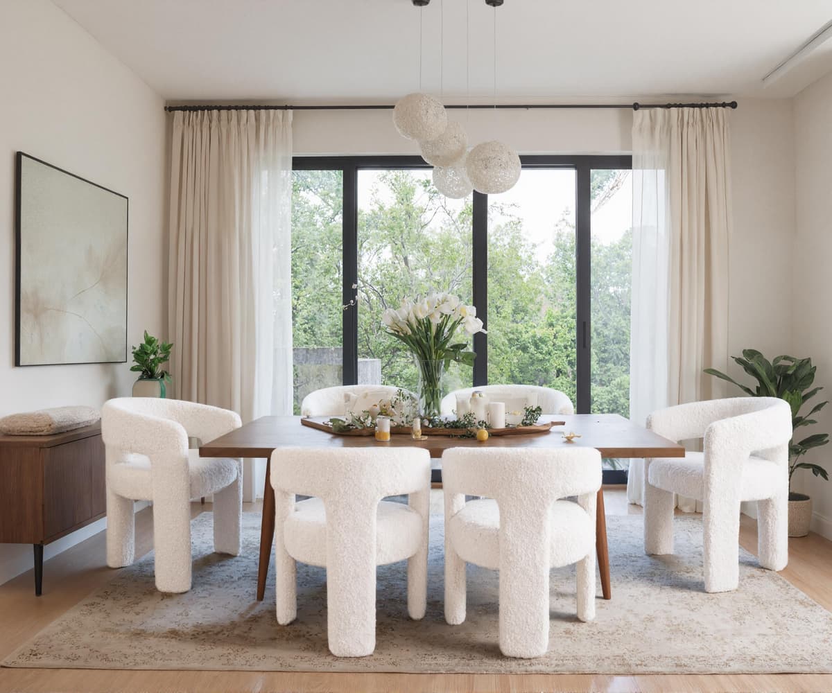 Hyfirm White Sherpa Barrel Dining Chairs Set of 6 - Sillas barrel sherpa blancas con brazos, juego de 6 5101
