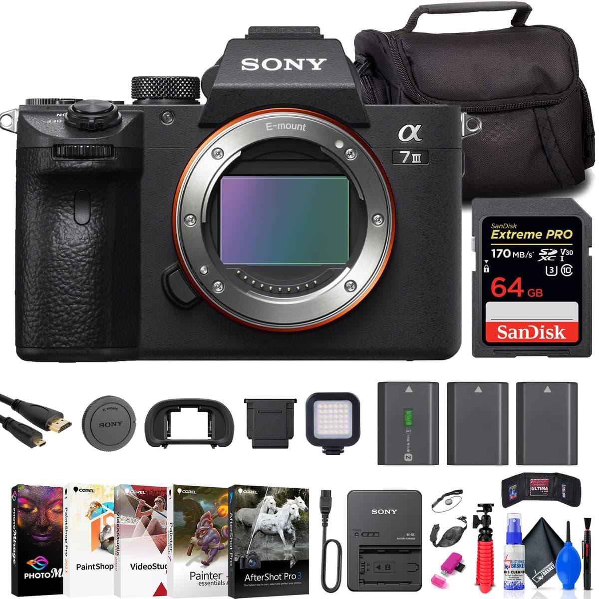 Sony a7 III Mirrorless Camera (ILCE7M3/B) + 64GB + 2 baterías + LED + accesorios (Renewed) ILCE7M3/B_EDIRE_3