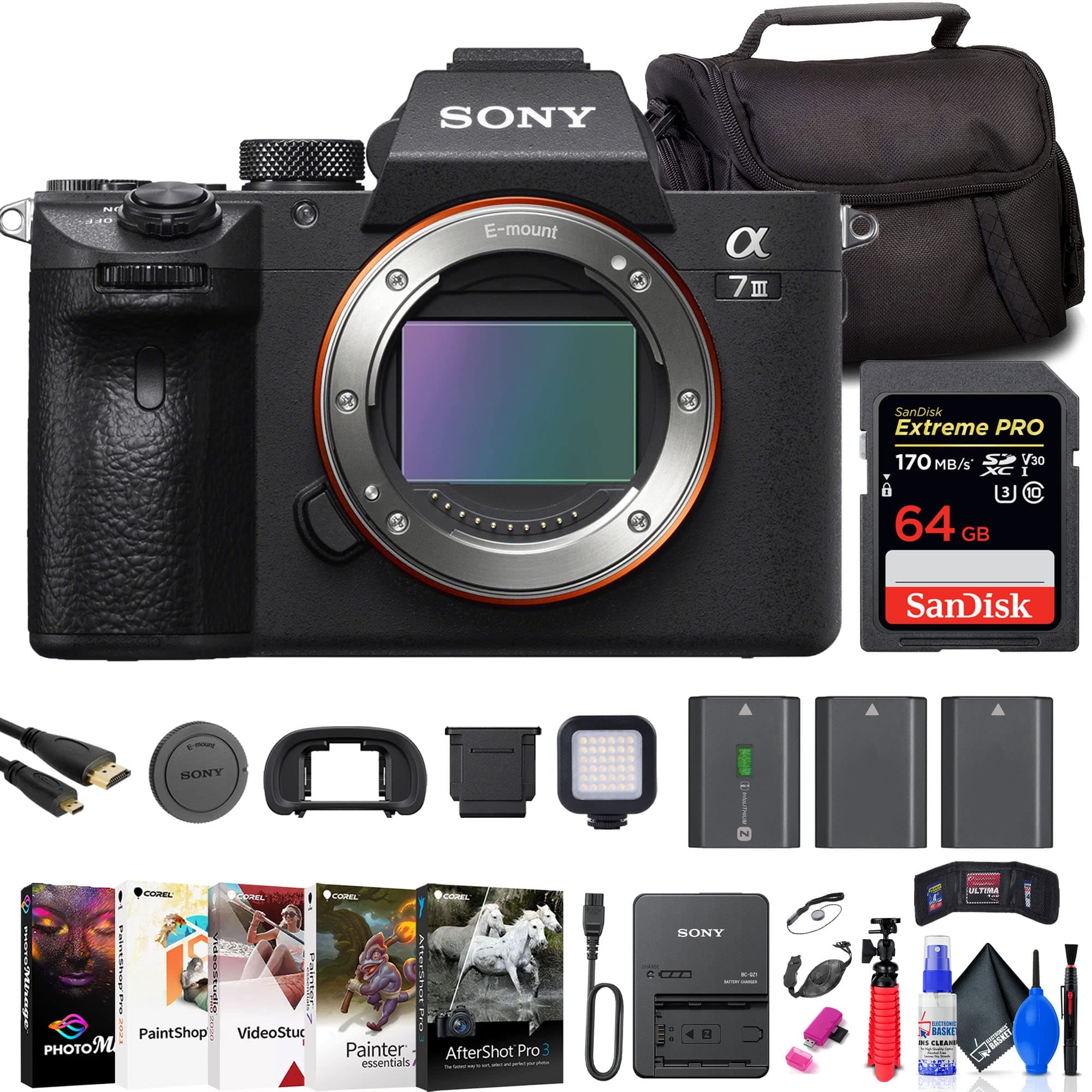 Sony a7 III Mirrorless Camera (ILCE7M3/B) + 64GB + 2 baterías + LED + accesorios (Renewed) ILCE7M3/B_EDIRE_3