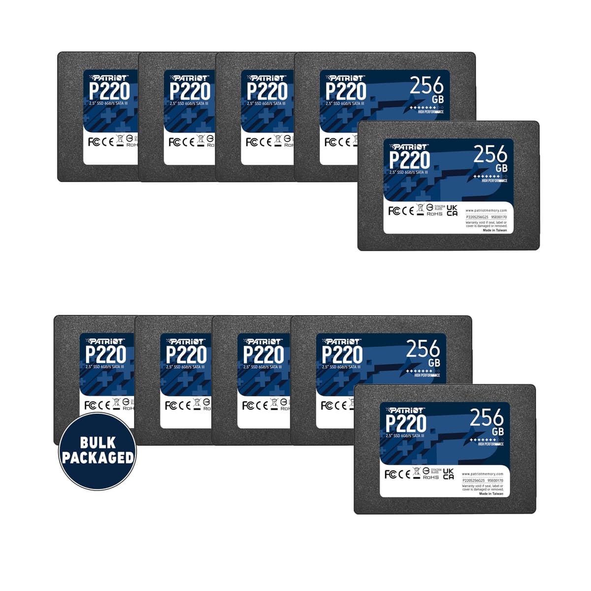 Patriot P220 SSD Interno 256GB - SATA 3 2.5" - Unidad de Estado Sólido Paquete a Granel de 10 - P220S256G2510B