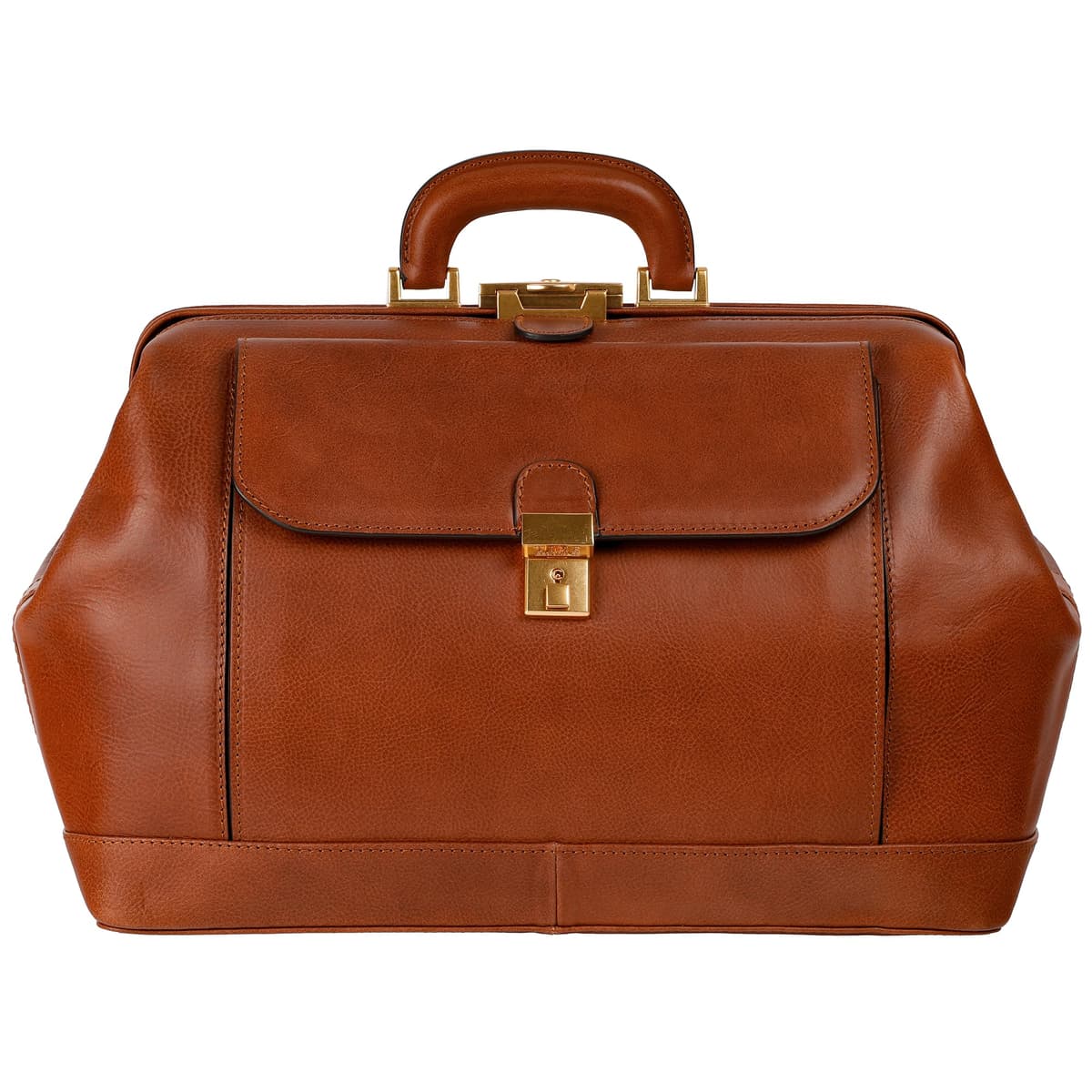 Bolso médico tipo maletín de cuero Time Resistance - Portafolio médico con asa superior - Bolso Gladstone (Cognac Marrón)