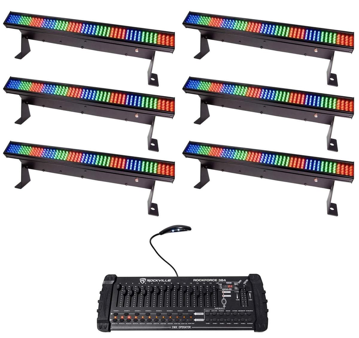 (6) CHAUVET COLORSTRIP MINI + Rockville ROCKFORCE 384 - Paquete de tiras LED DMX y controlador (6) COLORSTRIP MINI+ROCKFORCE 384