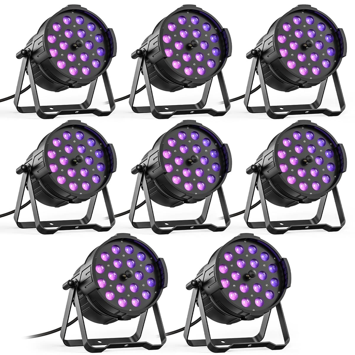 HOLDLAMP LED Zoom Par Light 18x18W RGBWA+UV 6-en-1, DMX, Uplight profesional, 8 pack