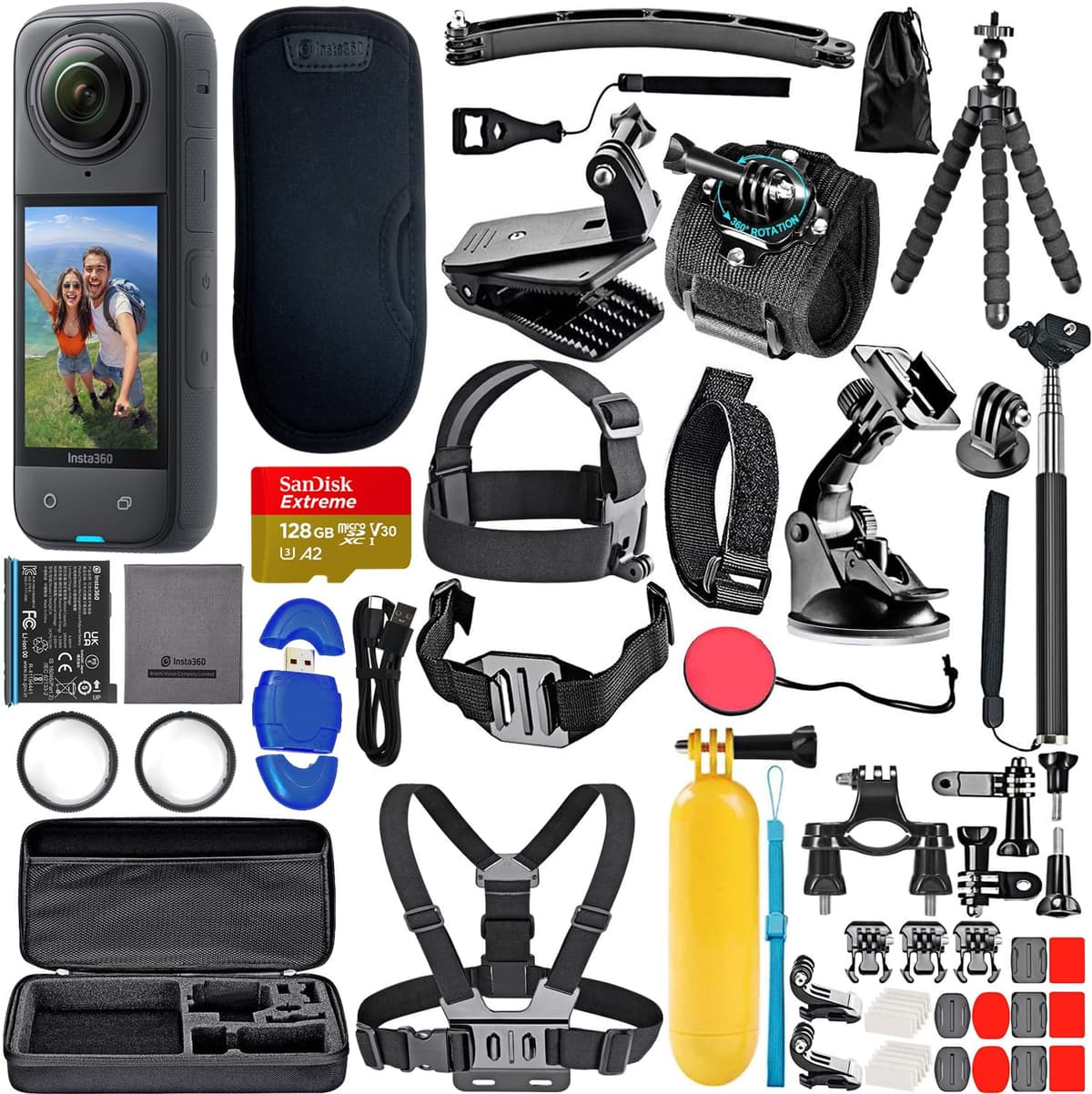 Insta360 X4 Cámara de Acción 8K 360° Impermeable con Kit de Estabilización y Accesorios CINSAAQ/B