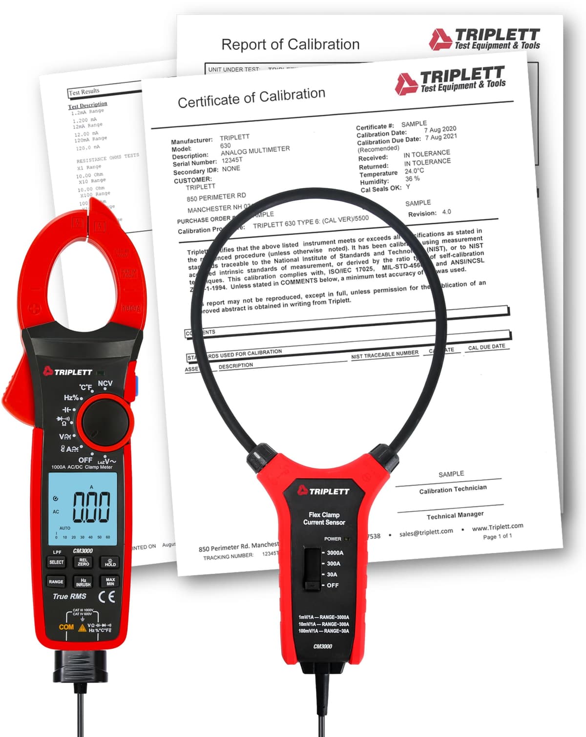 Triplett CM3000-NIST - Pinza amperimétrica True RMS 1000A AC/DC con flex 3000A y certificado NIST