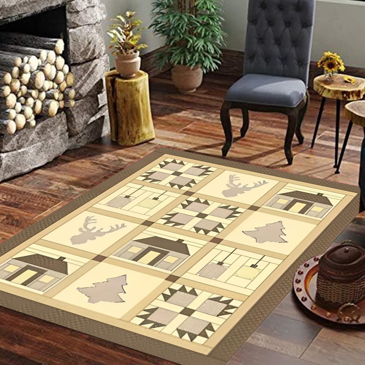 Mothy Alfombra estilo cabaña Antler Lodge 9x12ft - decoración rústica para sala o dormitorio