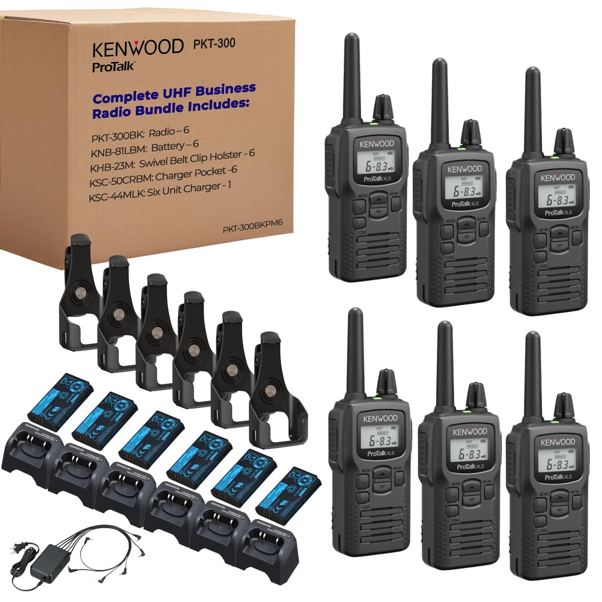 KENWOOD PKT-300 Paquete x6 Radios UHF 2W con docks y adaptador PKT-300BKPM6