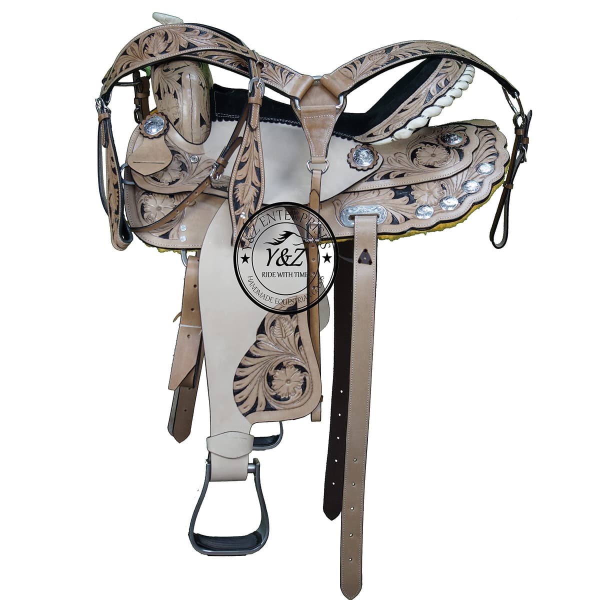 Y&Z Enterprises Premium Leather Western Barrel Racing Horse Saddle, tamaños 14" a 18", marrón