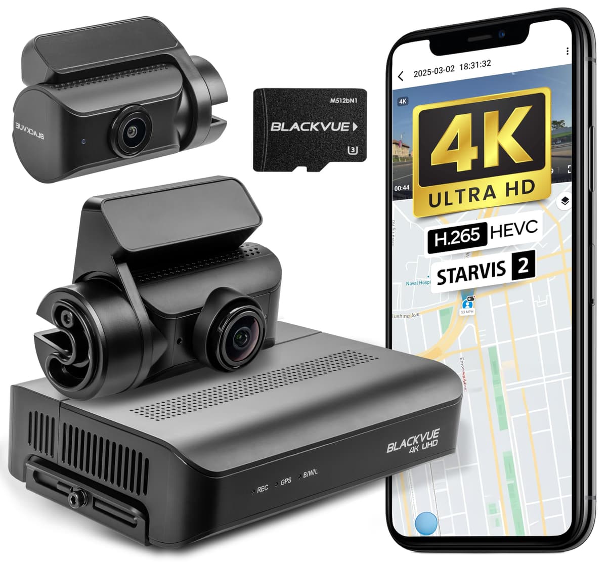BlackVue DR970X Box-2CH Plus Dash Cam (4K front / Full HD rear) con unidad Box y botón inalámbrico (64GB)