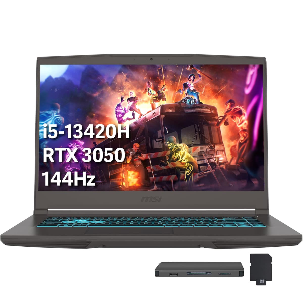 MSI Thin 15.6" 144Hz FHD IPS Pantalla Laptop para Juegos, Intel Core i5-13420H, 64GB RAM, 4TB SSD, NVIDIA GeForce RTX 3050, Teclado Retroiluminado, Wi-Fi 6, Windows 11 Pro, Gris, Set de Estación de Acoplamiento 512GB B13UC-1000US