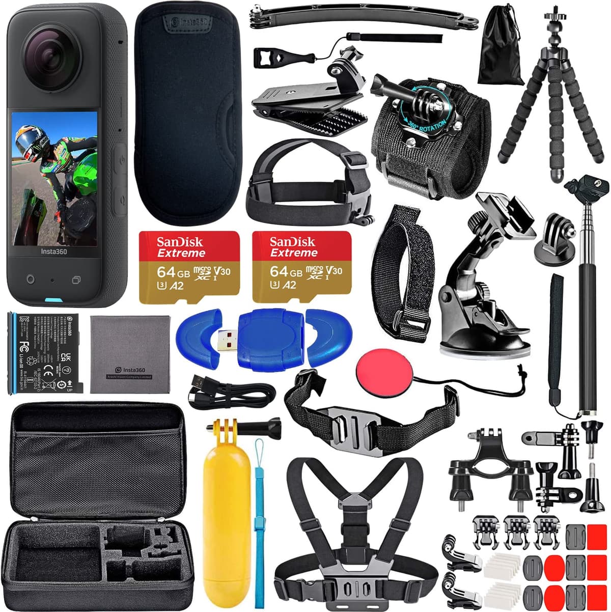 Insta360 X3 360° Camera - 59pc Bundle con 128GB extras CINSAAQ/B_Kit5