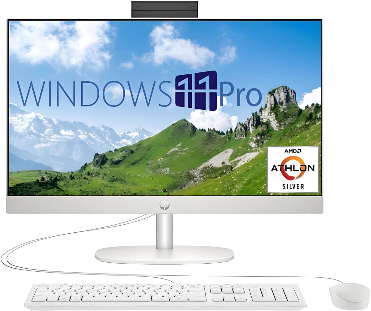 HP 24 23.8" Todo-en-Uno para Oficina en Casa, Procesador AMD Athlon Silver (Mejor que i5-6360U), 8GB DDR5, 1TB SSD PCIe, HDMI, Wi-Fi 6, Bluetooth, AIO Empresarial, Windows 11 Pro